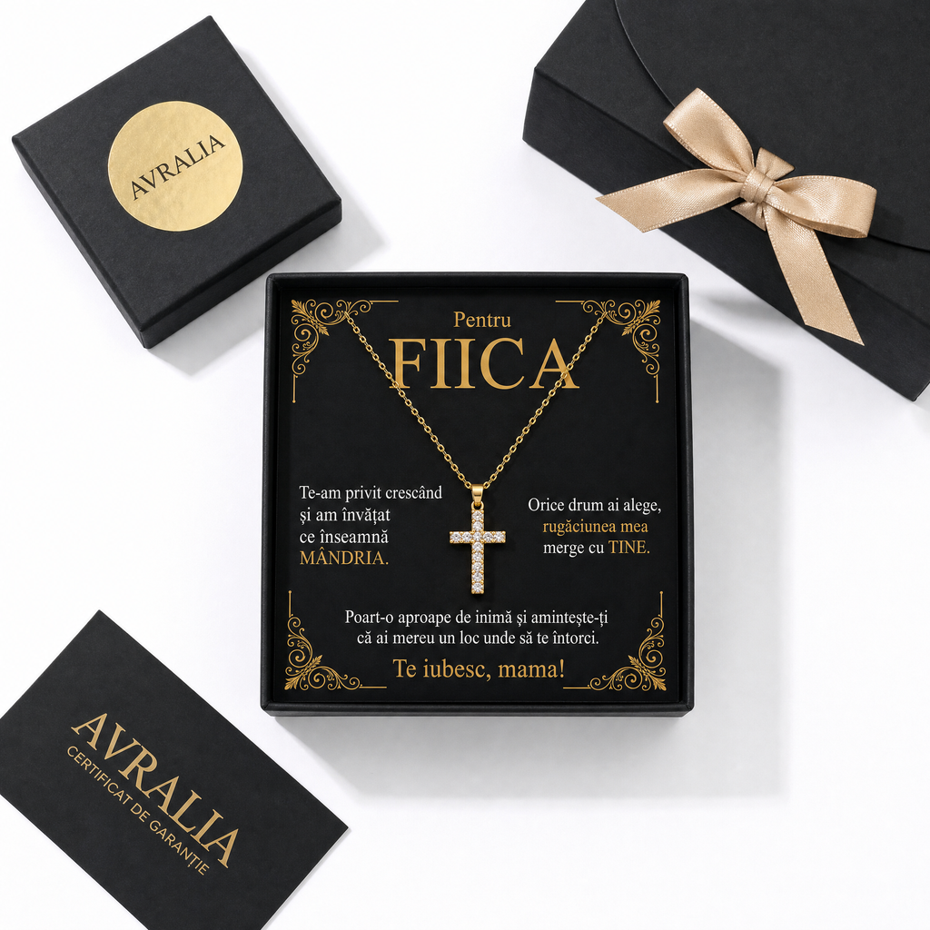 Cadou Fiica - Lănțișor cu cruce placat cu aur 18K AVRALIA