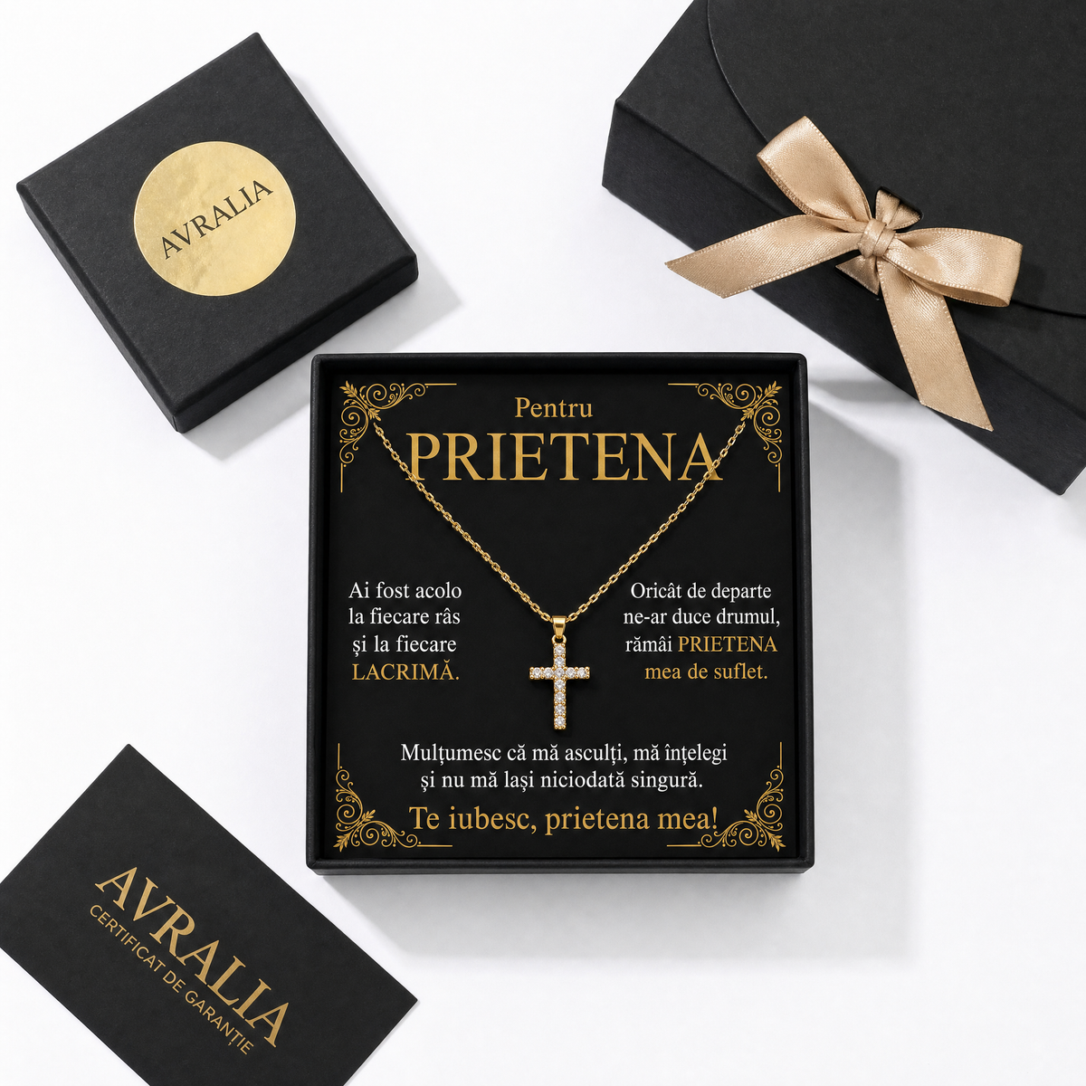 Cadou Prietena - Lănțișor cu cruce placat cu aur 18K AVRALIA