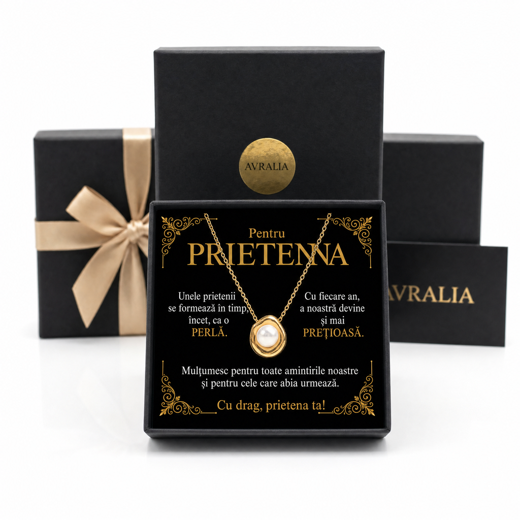 Cadou Prietena - Lănțișor cu perlă placat cu aur 18K AVRALIA