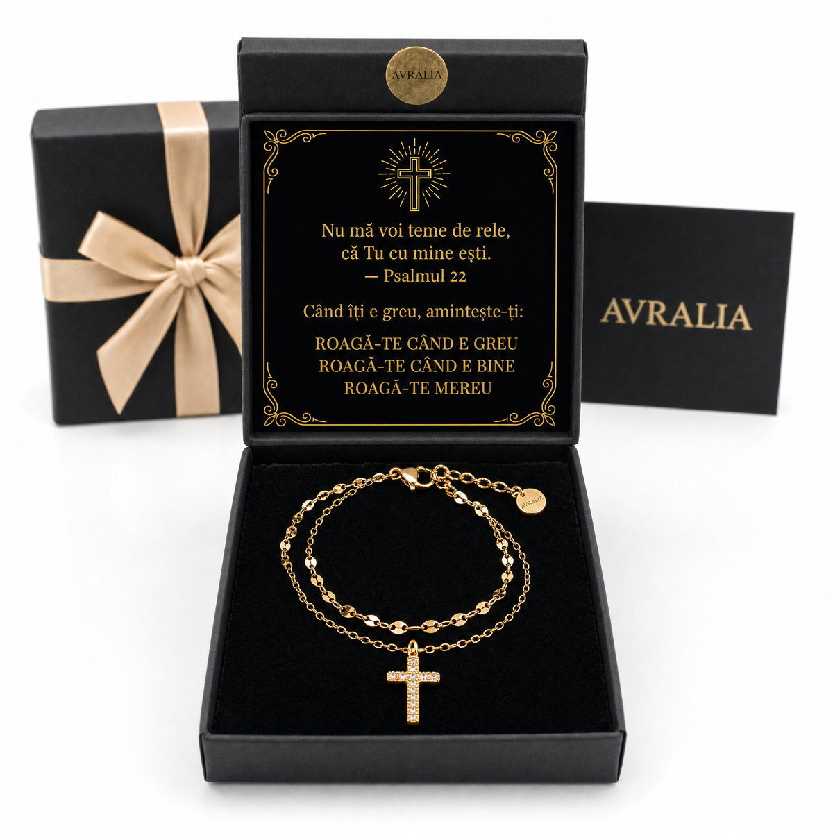 Cadou Religios - Brățară dublă cu cruce placată cu aur 18K AVRALIA